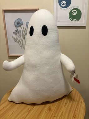 Standing Plush Ghost Pillow with Black Eyes - Soft White
